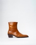 Cowboy Ankle Boots With a Square Pointed Toe and Trapezoid Heel, Featuring a Side Zip Closure