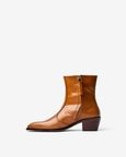 Cowboy Ankle Boots With a Square Pointed Toe and Trapezoid Heel, Featuring a Side Zip Closure
