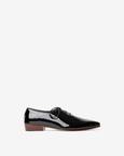 Laced Wholecut Shoes With a Square Pointed Toe and Stacked Heel