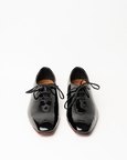 Laced Wholecut Shoes With a Square Pointed Toe and Stacked Heel