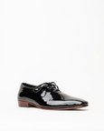 Laced Wholecut Shoes With a Square Pointed Toe and Stacked Heel