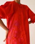 Mono Crimson Bubble Sleeve Aline Short Appliqué Dress