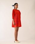 Mono Crimson Bubble Sleeve Aline Short Appliqué Dress
