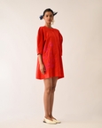 Mono Crimson Bubble Sleeve Aline Short Appliqué Dress