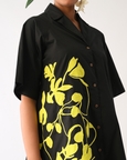 Mono Black Cuban Collar Appliqué Top