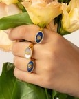 Hamsa Black Mother Of Pearl Studded Ring