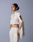 Cropped Tie-Up Sleeves Shirt in Linen