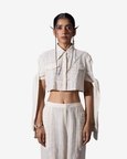 Cropped Tie-Up Sleeves Shirt in Linen