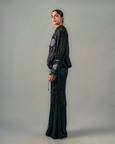 Cross Gathered Top & Sheer Insert Godet Trouser Set