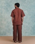 Chocolate Linen Mens Pleated Camp Collar Shirt
