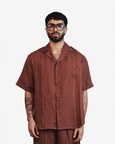 Chocolate Linen Mens Pleated Camp Collar Shirt