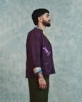 Plum Linen Unisex Embroidered Open Jacket