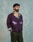 Plum Linen Unisex Embroidered Open Jacket