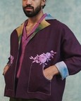 Plum Linen Unisex Embroidered Open Jacket