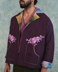 Plum Linen Unisex Embroidered Open Jacket