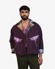 Plum Linen Unisex Embroidered Open Jacket