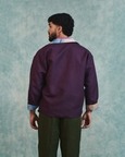 Plum Linen Unisex Embroidered Open Jacket