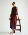 Fuwari Brown Colourblocked Handwoven Midi Skirt