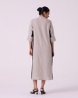 Kaku Beige Linen Panelled Midi Dress