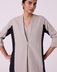 Kaku Beige Linen Panelled Midi Dress