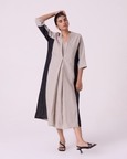 Kaku Beige Linen Panelled Midi Dress