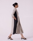 Kaku Beige Linen Panelled Midi Dress