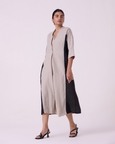 Kaku Beige Linen Panelled Midi Dress