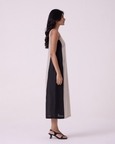 Kei Beige Linen Panelled Midi Dress