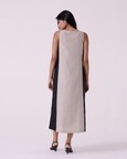 Kei Beige Linen Panelled Midi Dress