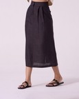 Sandra Charcoal Linen Midi Skirt