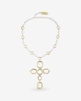 Gold & Silver Polki Cross Necklace
