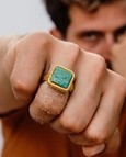 Gold Plated Turquoise Mosaic Statement Men's Ring