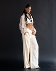 Butter Cream Organza Shirt With Pants