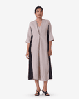 Kaku Beige Linen Panelled Midi Dress
