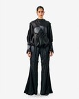 Cross Gathered Top & Sheer Insert Godet Trouser Set