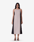 Kei Beige Linen Panelled Midi Dress