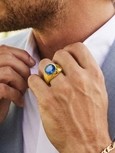 Gold Plated Blue Stone Dome 92.5 Sterling Silver Men's Ring