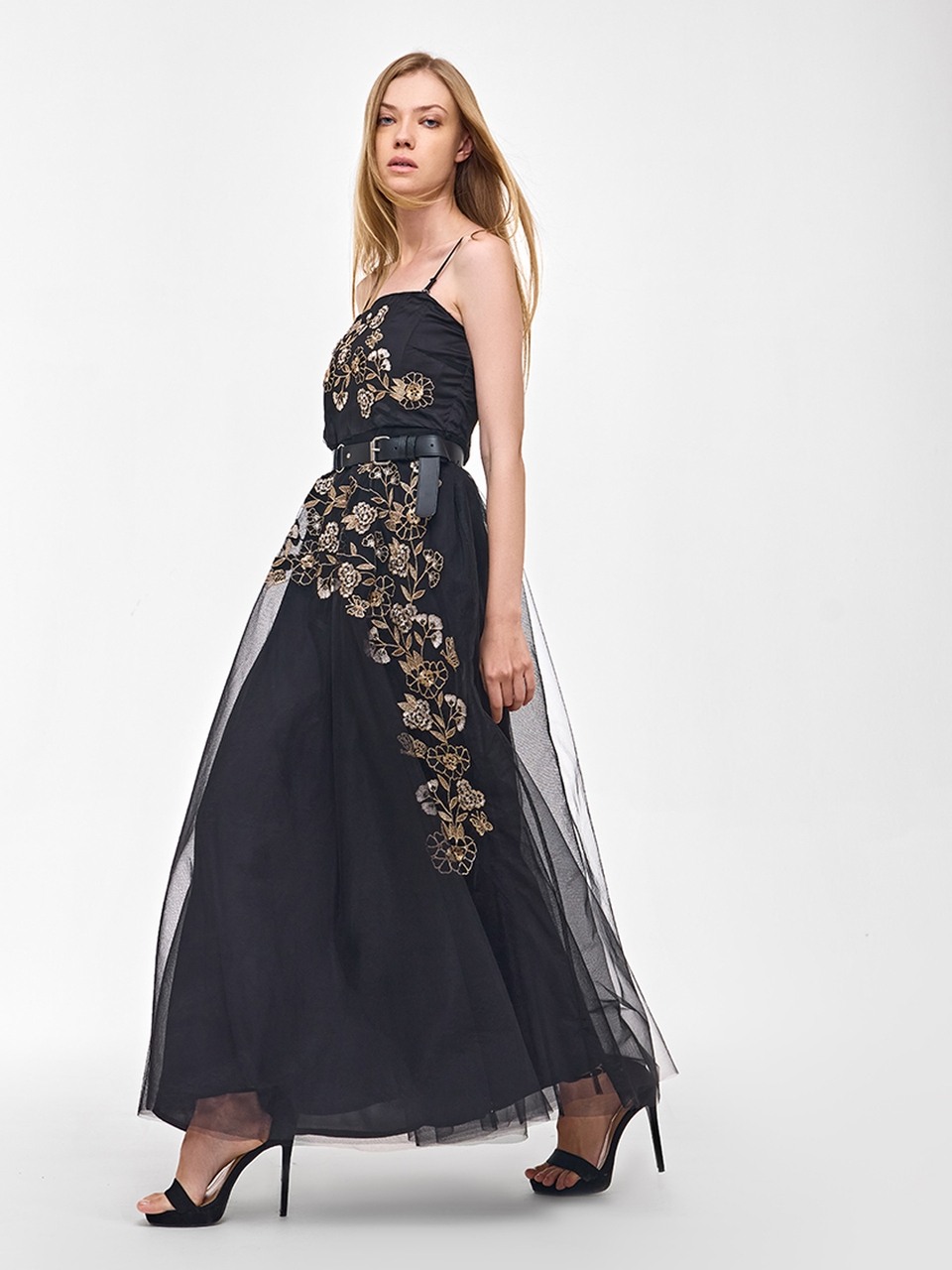 BLACK BAROQUE EMBROIDERED DRESS