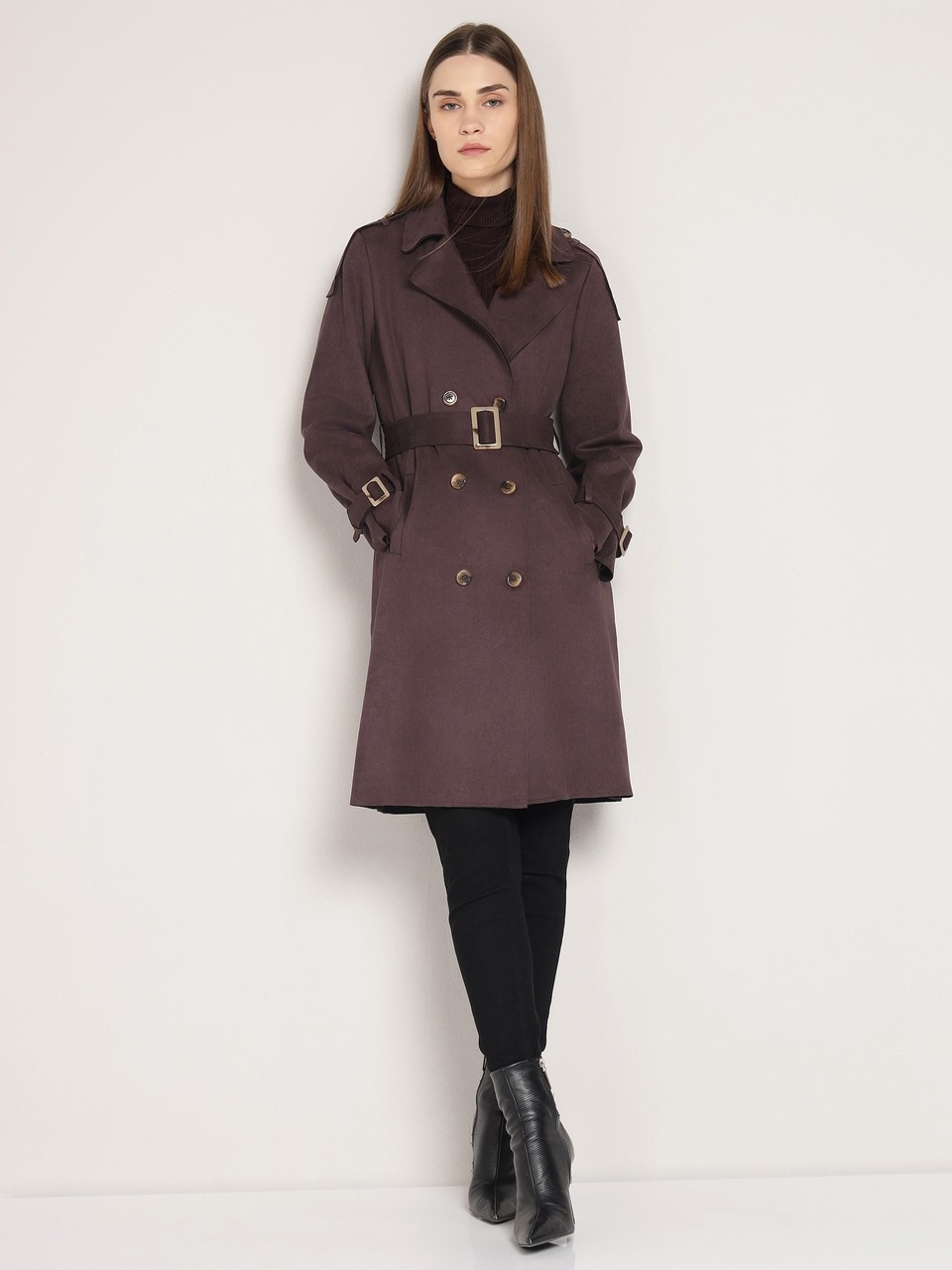 Suede Long Coat With Belt