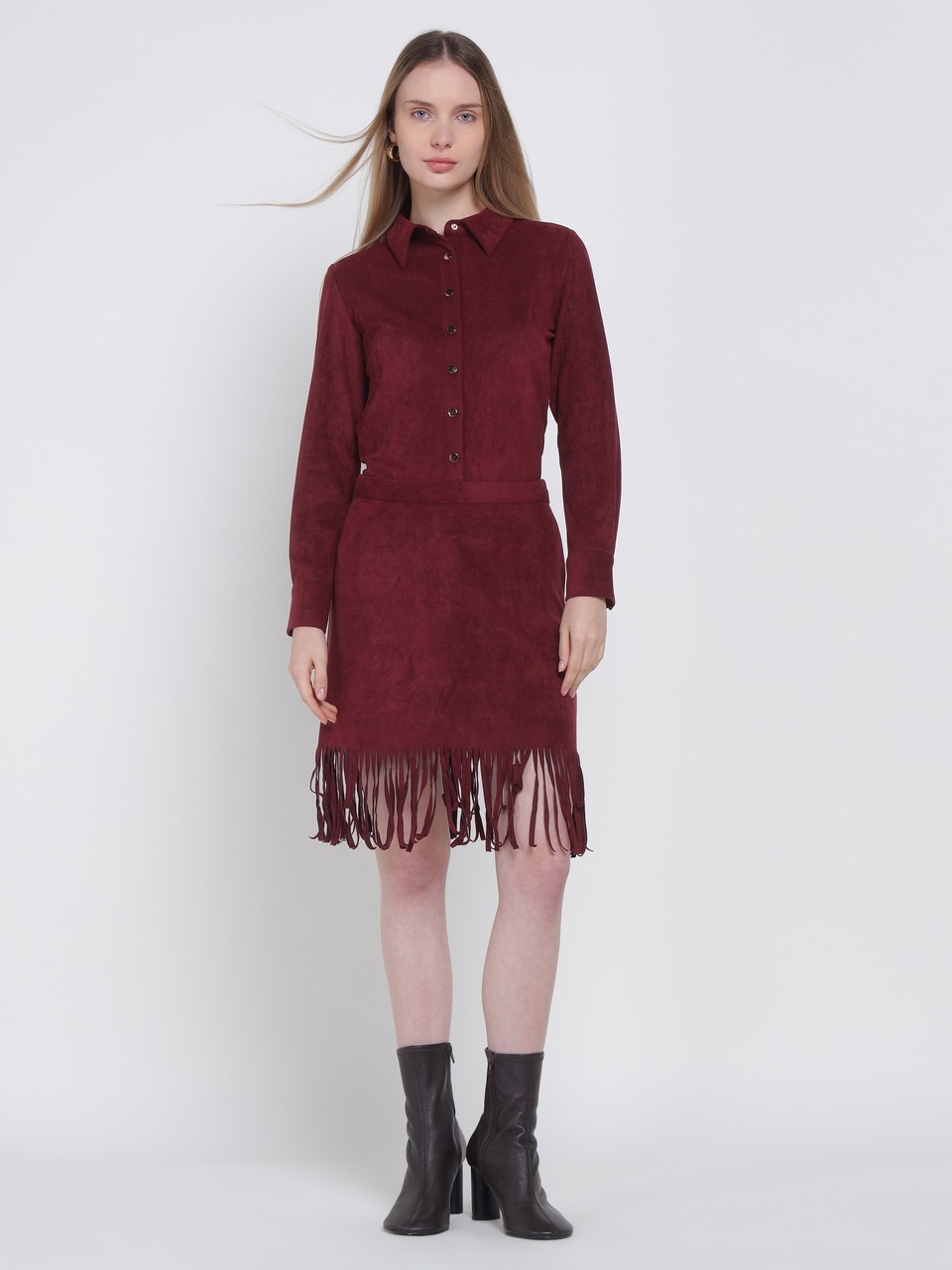 Wine Bohemian Suede Shirt