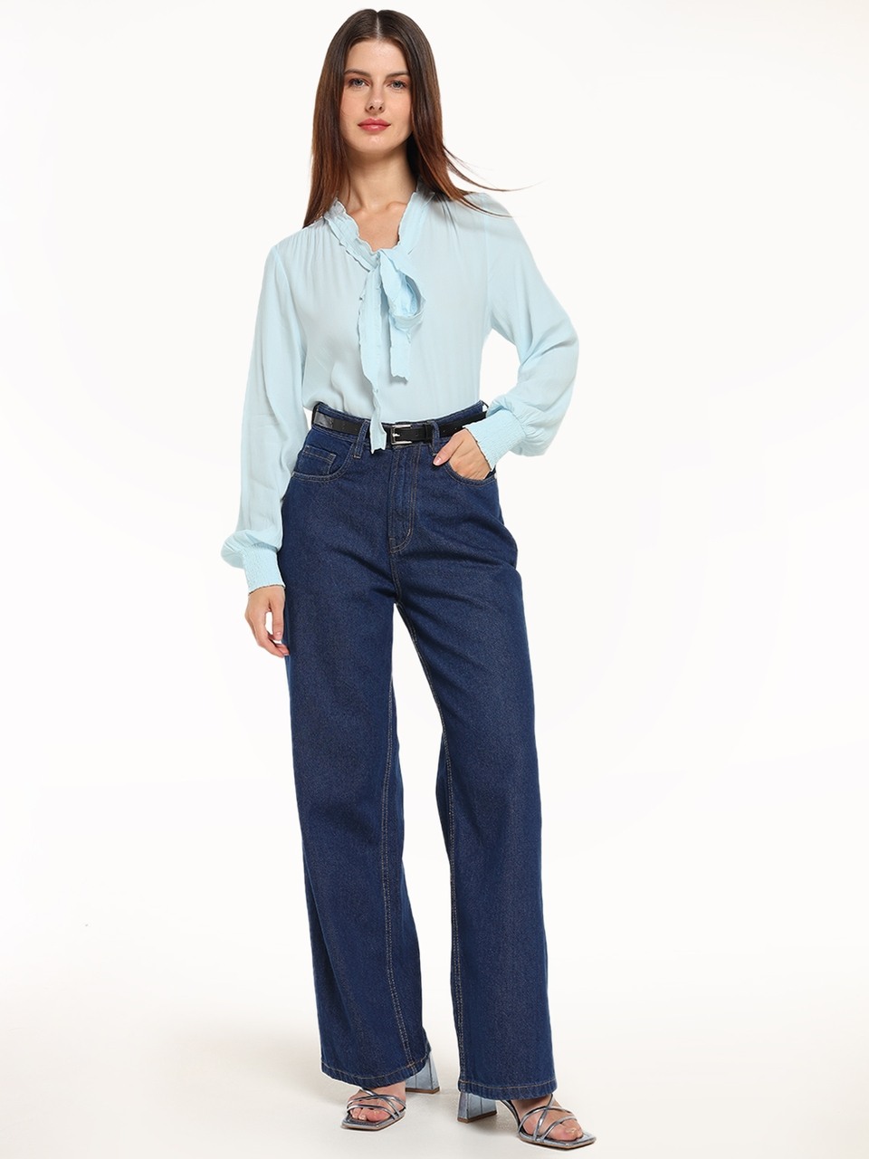 Blue Front Tie Top