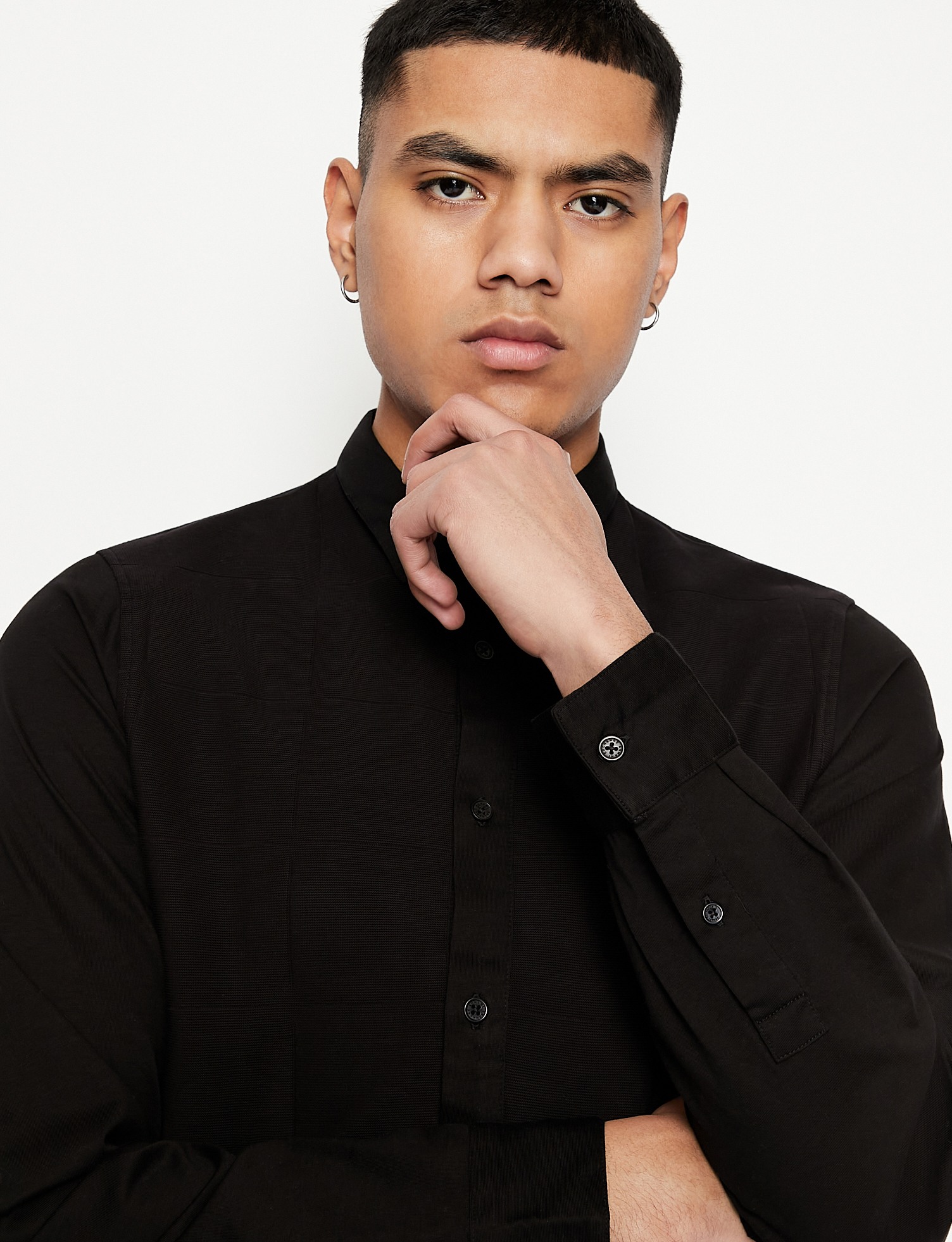 Embroidered Logo Slim Fit Spread Collar Shirt