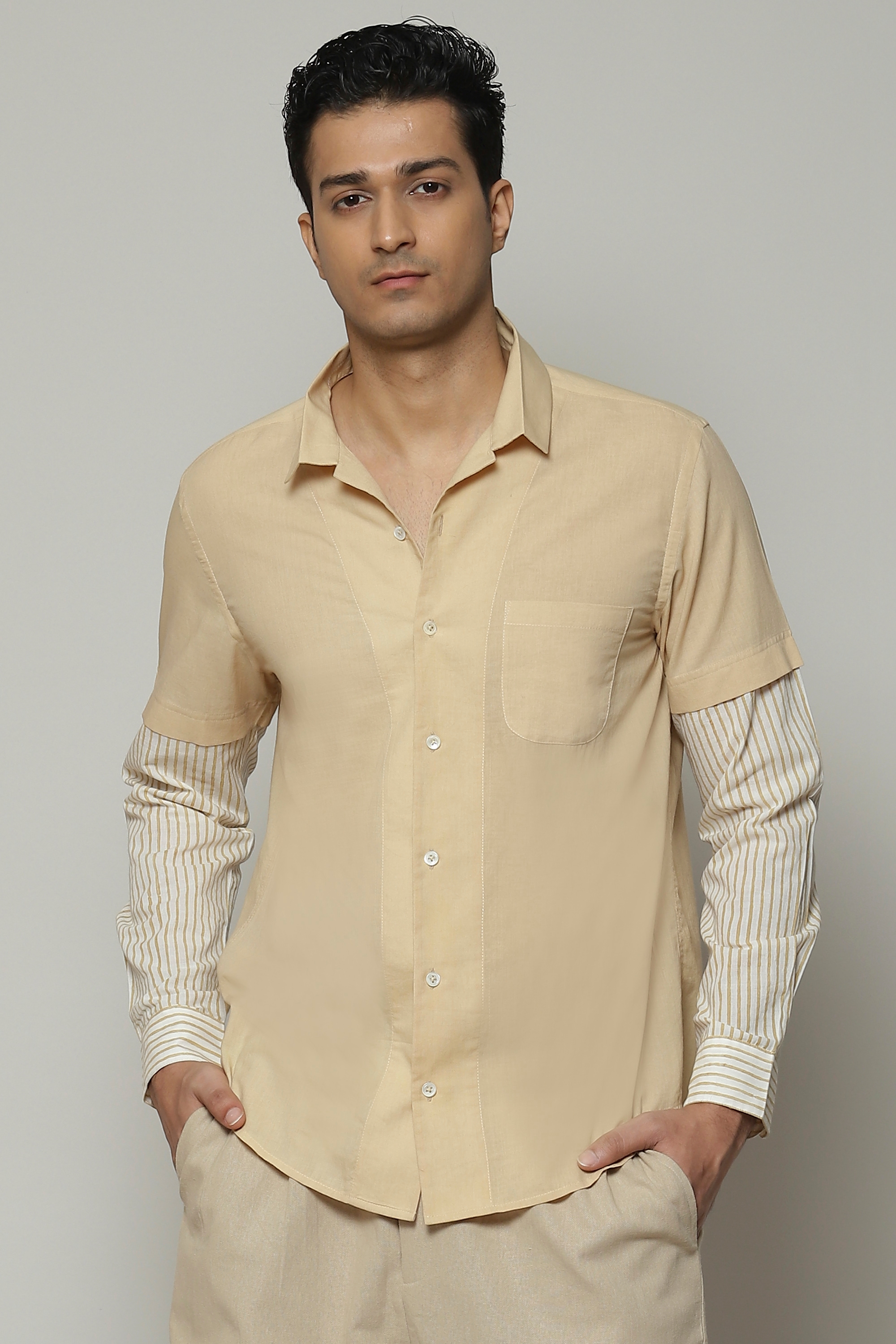 ABRAHAM AND THAKORE | Block Printed Cambric Shirt Parchment