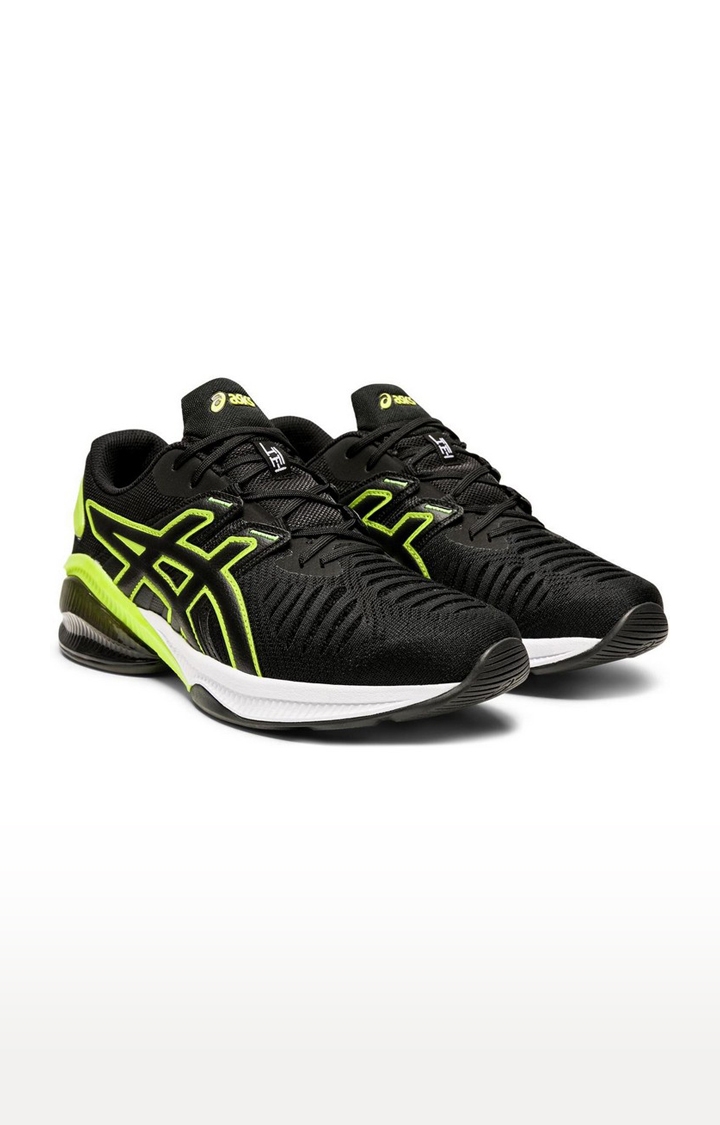 Asics | Men's Black and Green Synthetic Running Shoes