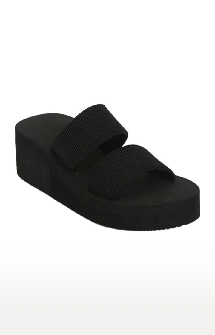 Women's Black Synthetic Solid Slip on Wedges