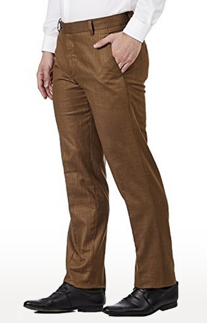 Hancock Men Brown Solids Pure Cotton Slim Fit Formal Trouser