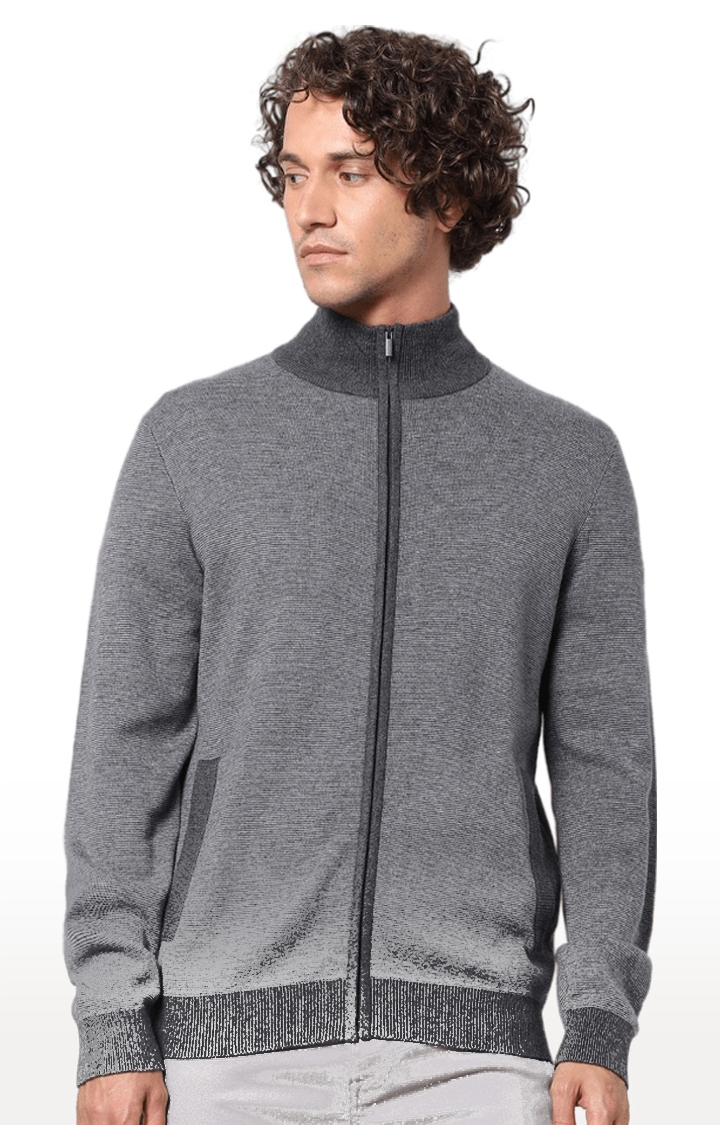 celio | Men's Grey Cotton Blend Melange Textured Sweaters