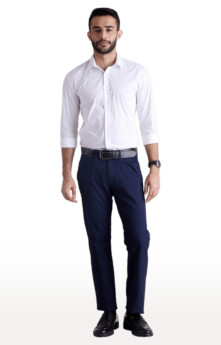 celio | Men's Blue Cotton Blend Solid Trouser