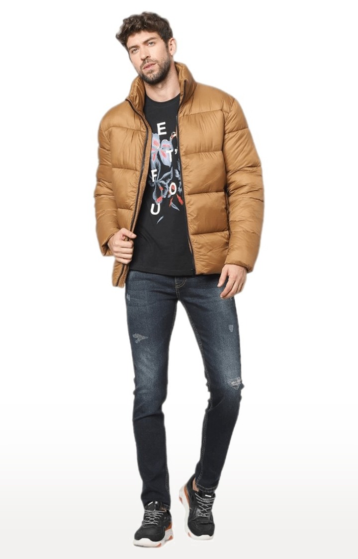 Men's Brown Nylon Solid Bomber Jackets