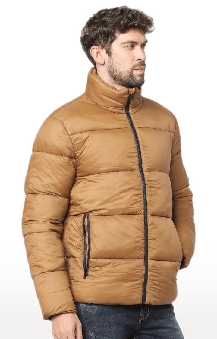 Men's Brown Nylon Solid Bomber Jackets